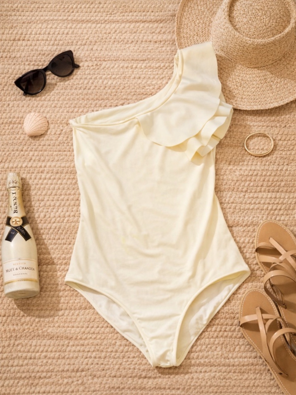 Boamar Butter Yellow One Shoulder Ruffle One Piece Swimsuit No Size Tag